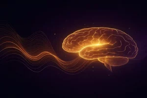 Illustration d’un cerveau lumineux sur fond sombre, représentant le calme intérieur retrouvé grâce au Neurofeedback Cygnet, une méthode naturelle pour apaiser le stress, l’anxiété et l’hypersensibilité.